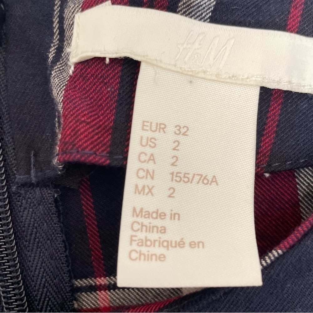 H&M Pearl Tartan Plaid Peplum Long Sleeves Too, 100% cotton Women’s size 2 - Picture 10 of 12